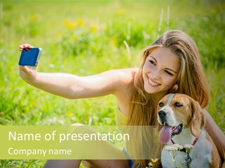 A Woman Taking A Picture With Her Dog PowerPoint Template