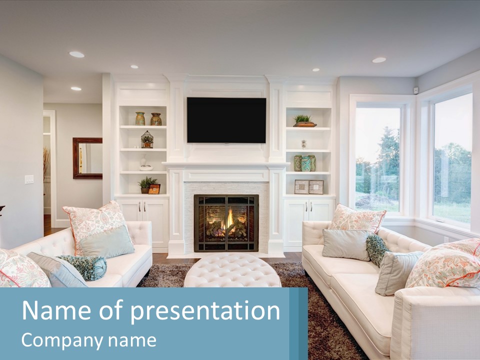A Living Room Filled With Furniture And A Fire Place PowerPoint Template