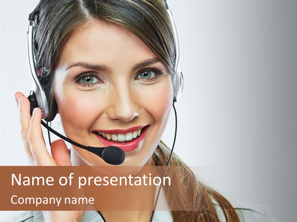A Woman Wearing A Headset With A Smile On Her Face PowerPoint Template