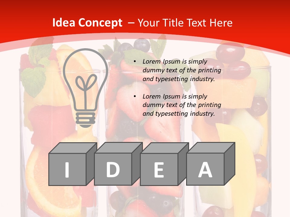 Three Glasses Filled With Different Types Of Fruit PowerPoint Template