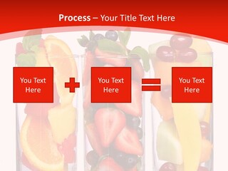 Three Glasses Filled With Different Types Of Fruit PowerPoint Template