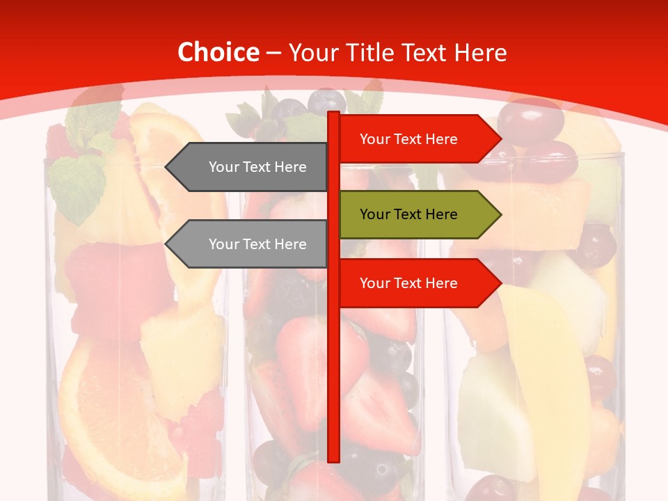 Three Glasses Filled With Different Types Of Fruit PowerPoint Template