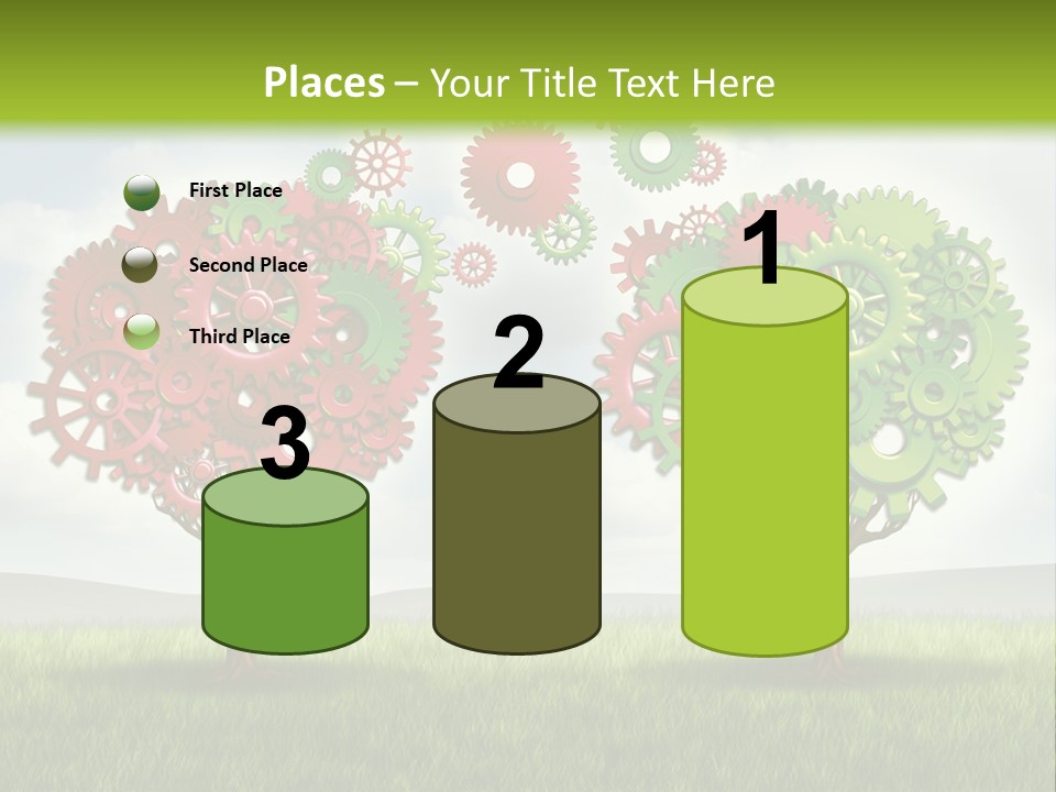 A Green And Red Tree With Gears On It PowerPoint Template