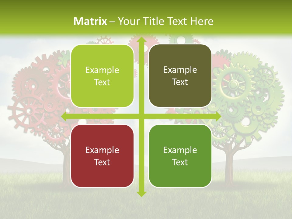 A Green And Red Tree With Gears On It PowerPoint Template