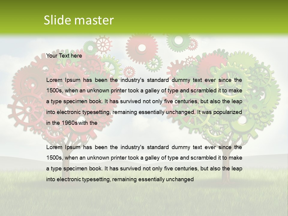 A Green And Red Tree With Gears On It PowerPoint Template