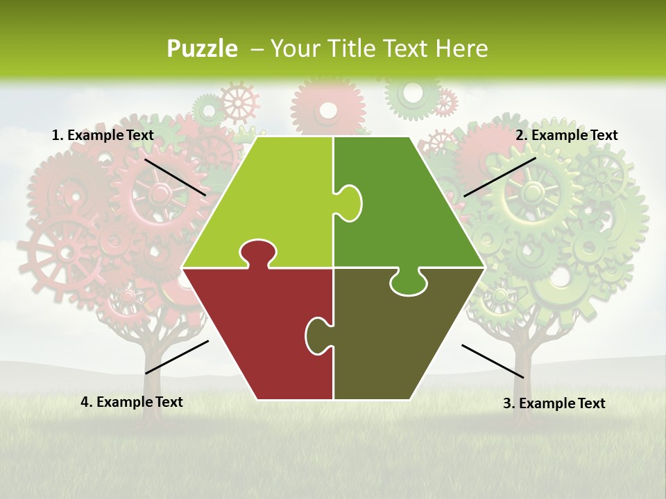 A Green And Red Tree With Gears On It PowerPoint Template