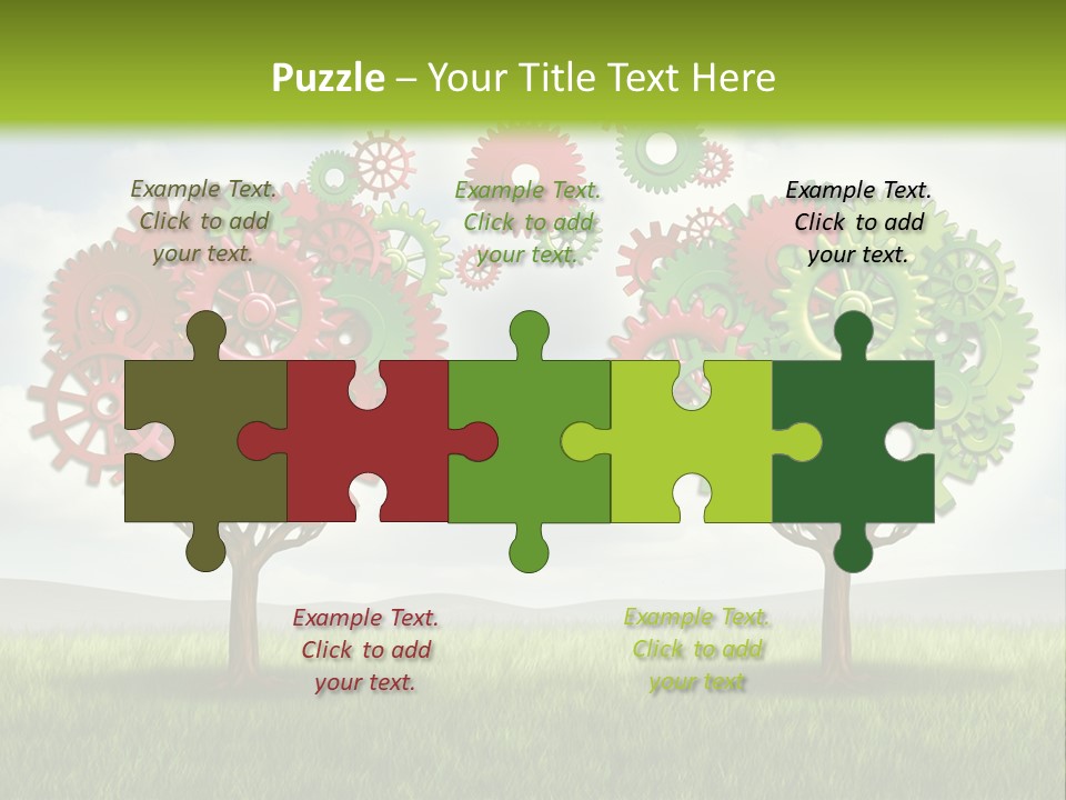 A Green And Red Tree With Gears On It PowerPoint Template