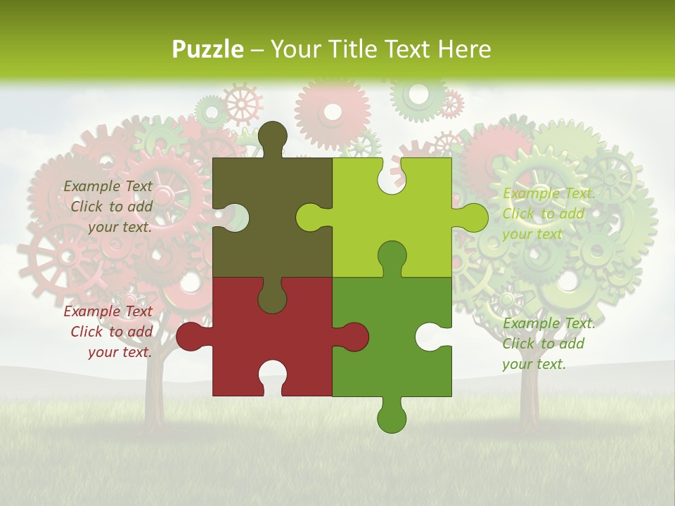 A Green And Red Tree With Gears On It PowerPoint Template