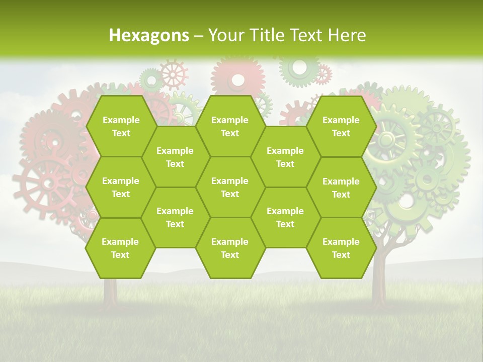 A Green And Red Tree With Gears On It PowerPoint Template