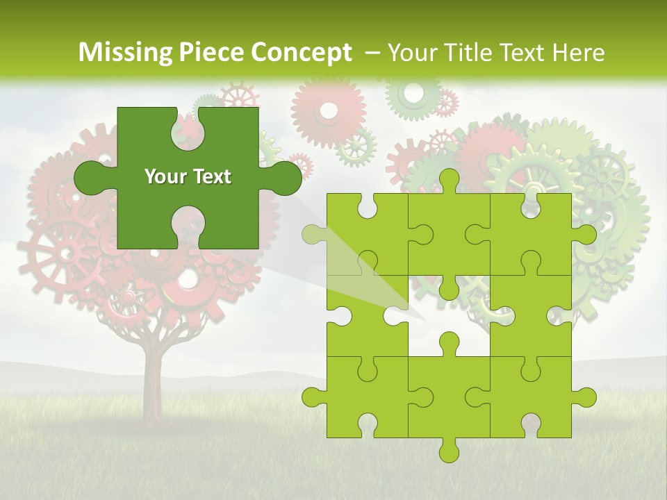 A Green And Red Tree With Gears On It PowerPoint Template