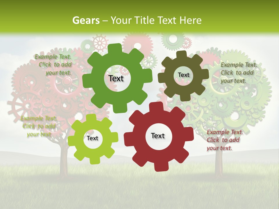 A Green And Red Tree With Gears On It PowerPoint Template