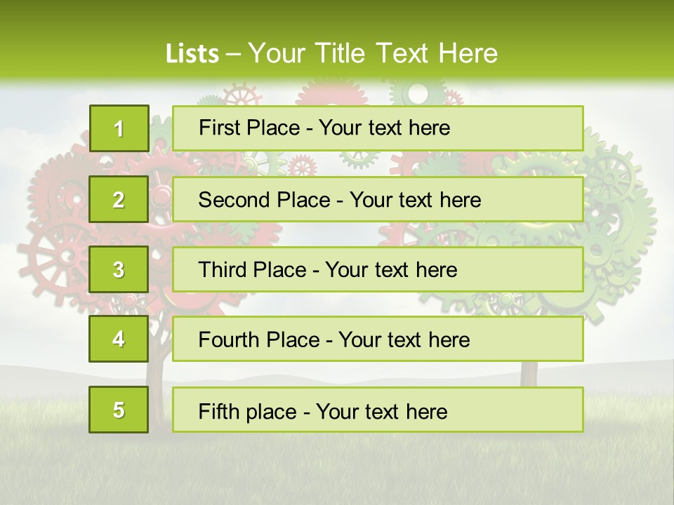 A Green And Red Tree With Gears On It PowerPoint Template