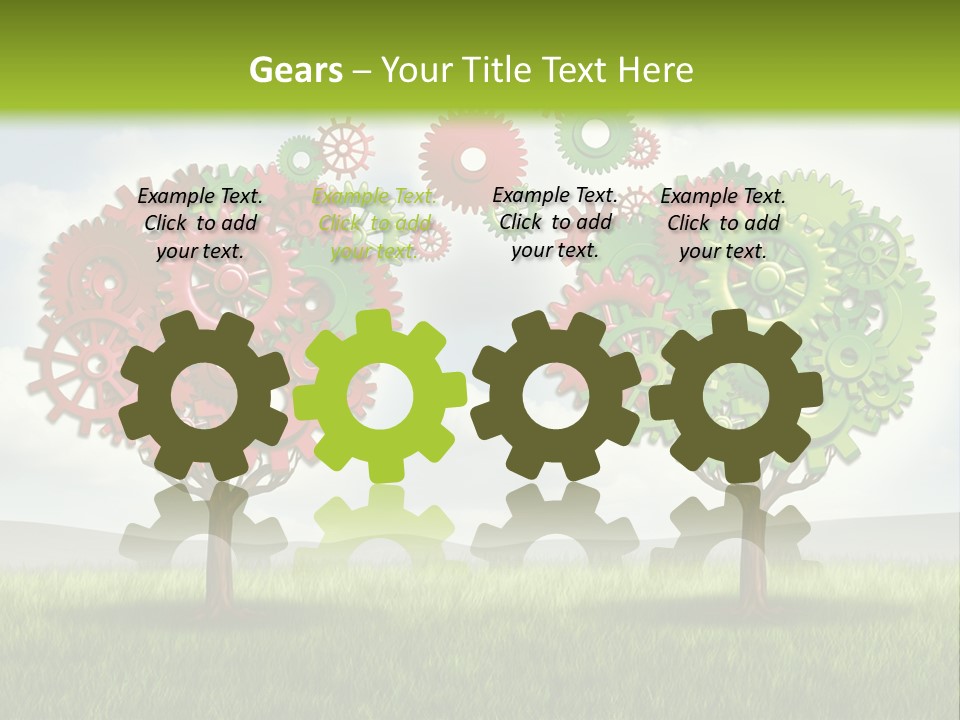 A Green And Red Tree With Gears On It PowerPoint Template