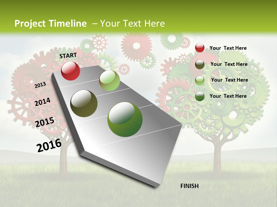 A Green And Red Tree With Gears On It PowerPoint Template