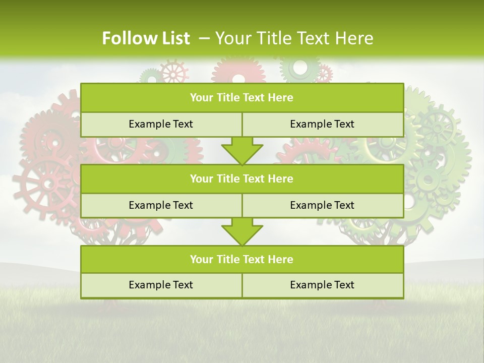 A Green And Red Tree With Gears On It PowerPoint Template