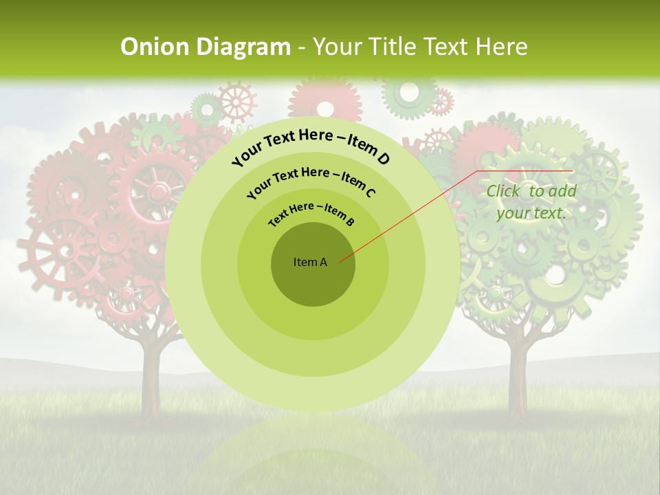 A Green And Red Tree With Gears On It PowerPoint Template