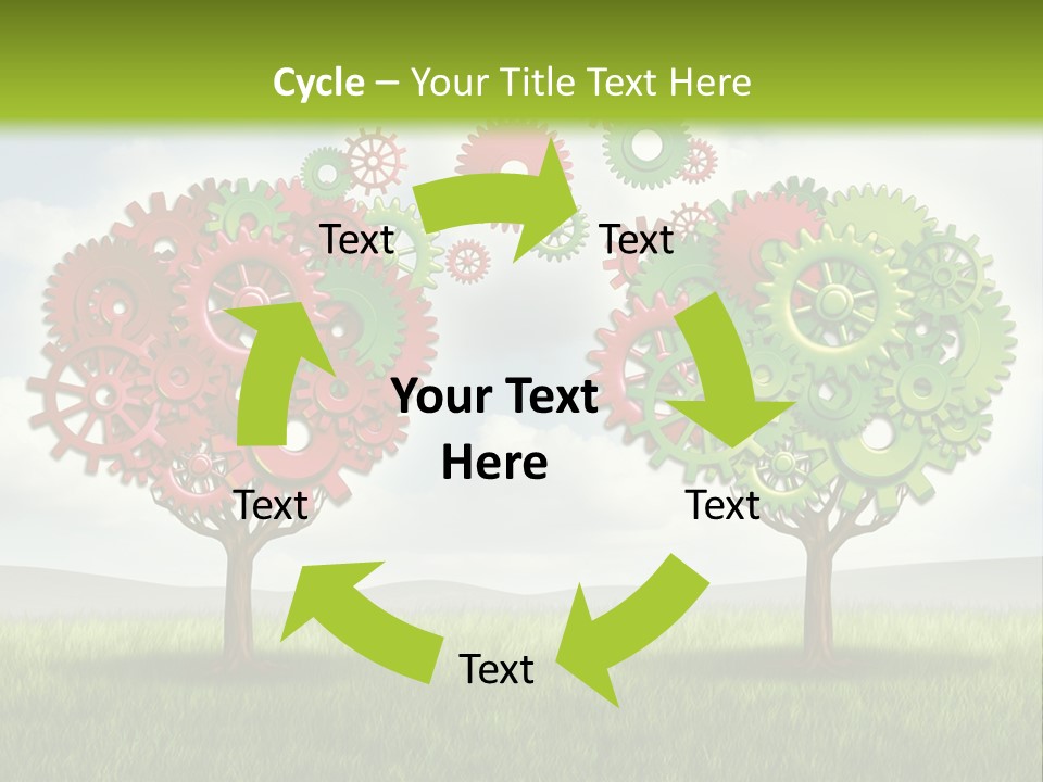 A Green And Red Tree With Gears On It PowerPoint Template