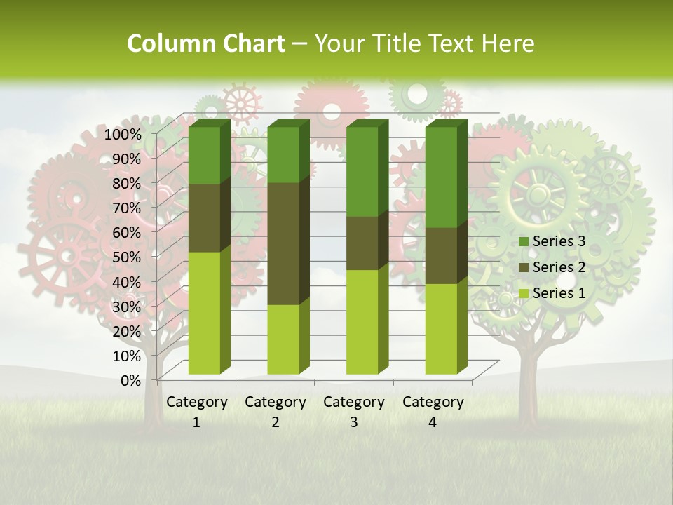 A Green And Red Tree With Gears On It PowerPoint Template