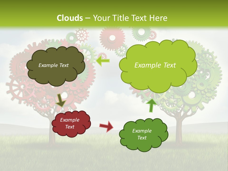 A Green And Red Tree With Gears On It PowerPoint Template
