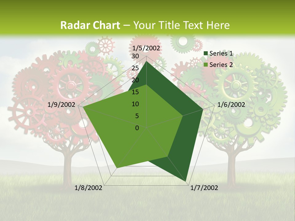 A Green And Red Tree With Gears On It PowerPoint Template