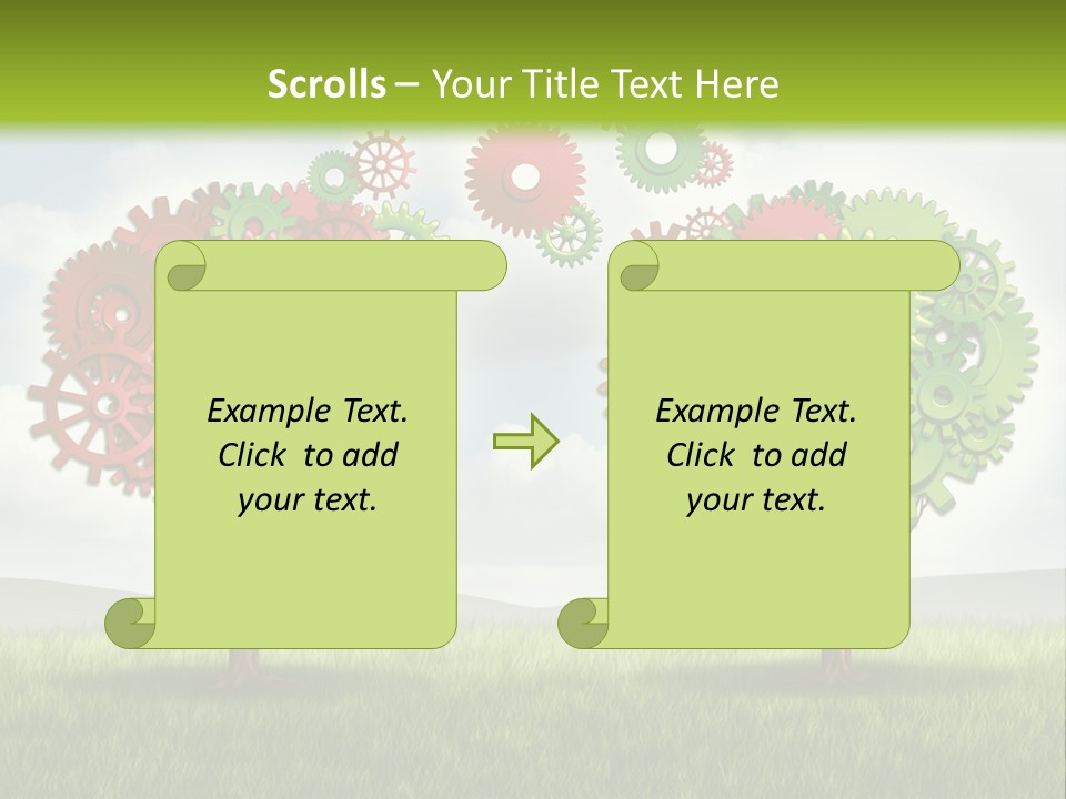 A Green And Red Tree With Gears On It PowerPoint Template