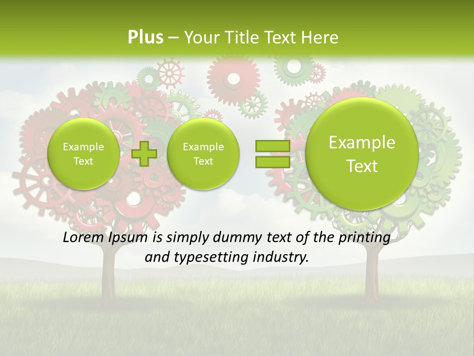 A Green And Red Tree With Gears On It PowerPoint Template