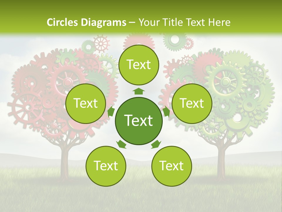 A Green And Red Tree With Gears On It PowerPoint Template