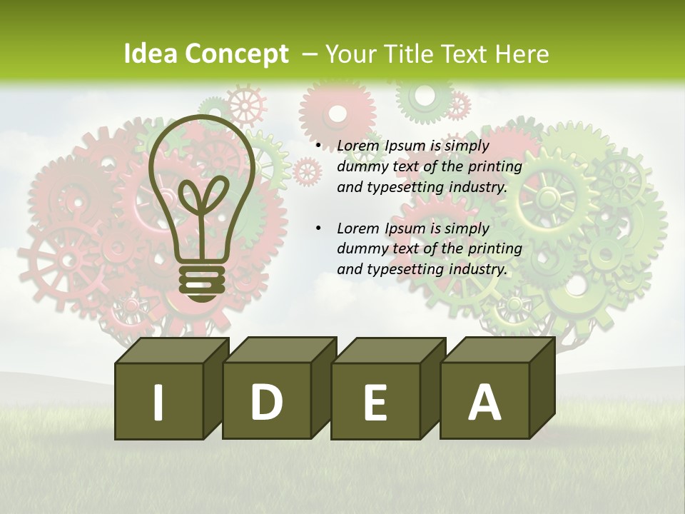A Green And Red Tree With Gears On It PowerPoint Template