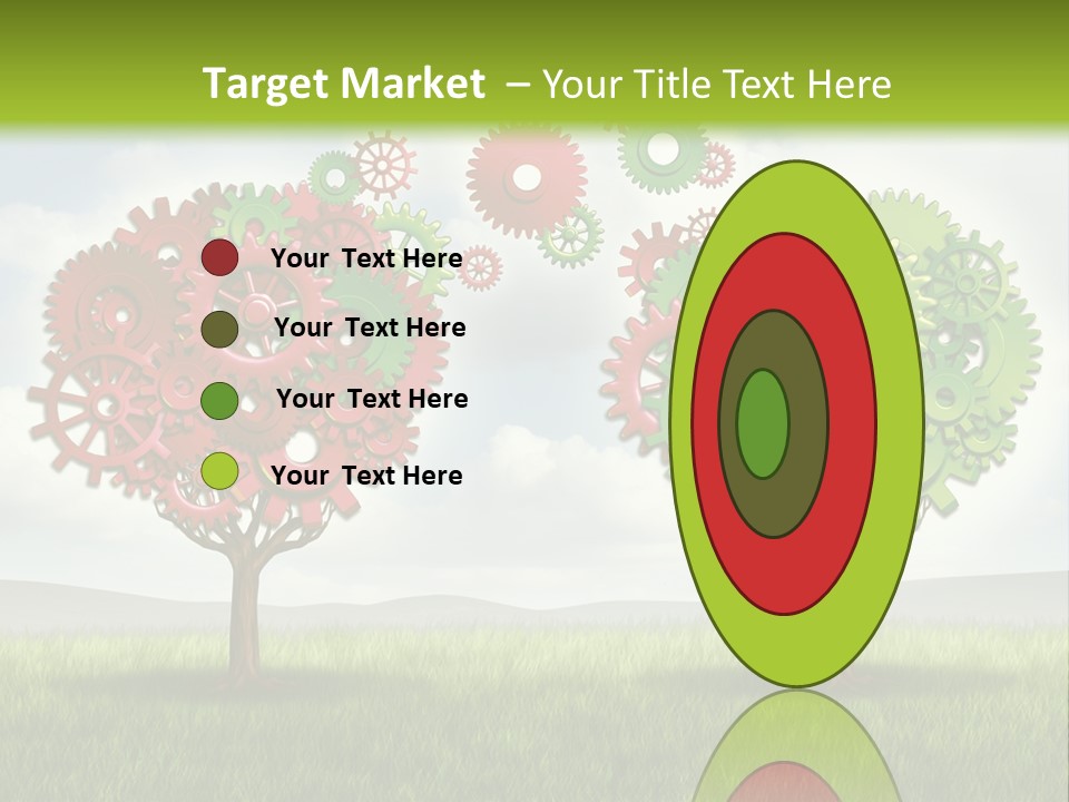 A Green And Red Tree With Gears On It PowerPoint Template