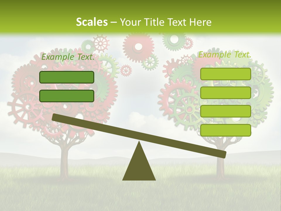 A Green And Red Tree With Gears On It PowerPoint Template