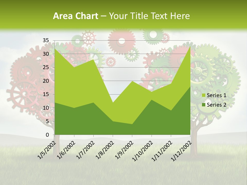 A Green And Red Tree With Gears On It PowerPoint Template