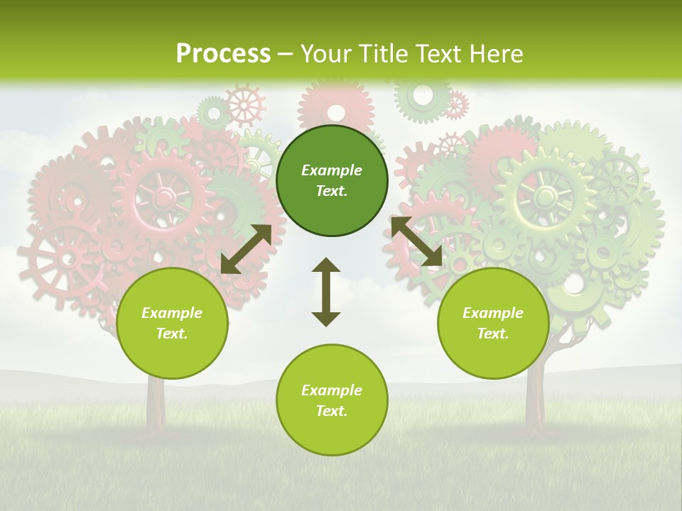 A Green And Red Tree With Gears On It PowerPoint Template