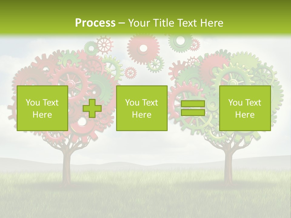 A Green And Red Tree With Gears On It PowerPoint Template