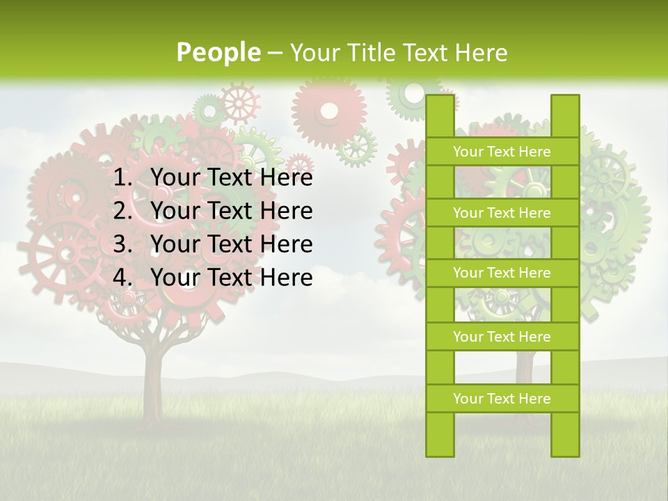A Green And Red Tree With Gears On It PowerPoint Template