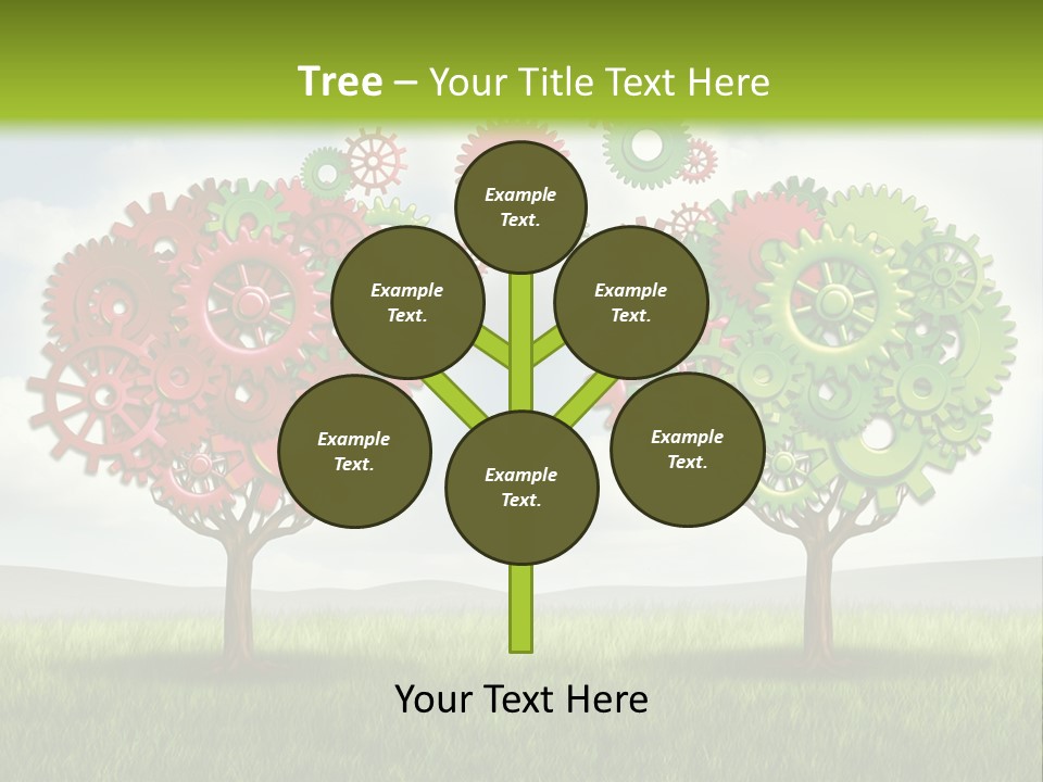 A Green And Red Tree With Gears On It PowerPoint Template