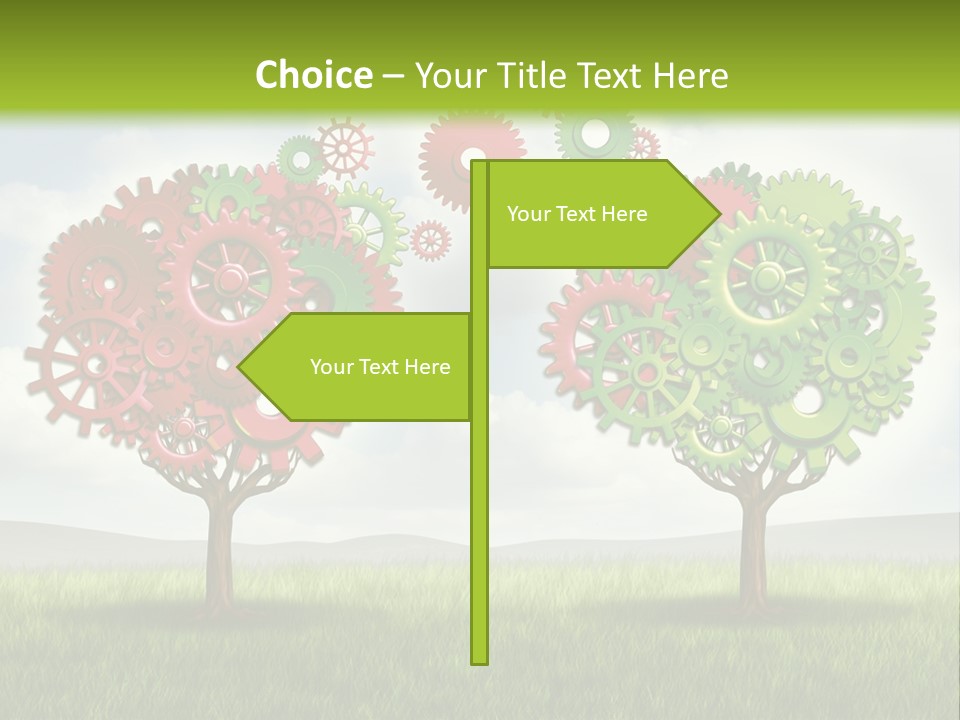 A Green And Red Tree With Gears On It PowerPoint Template