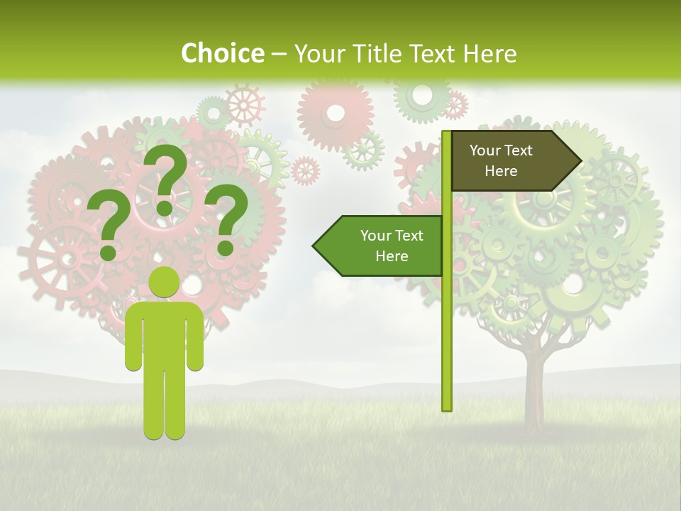 A Green And Red Tree With Gears On It PowerPoint Template