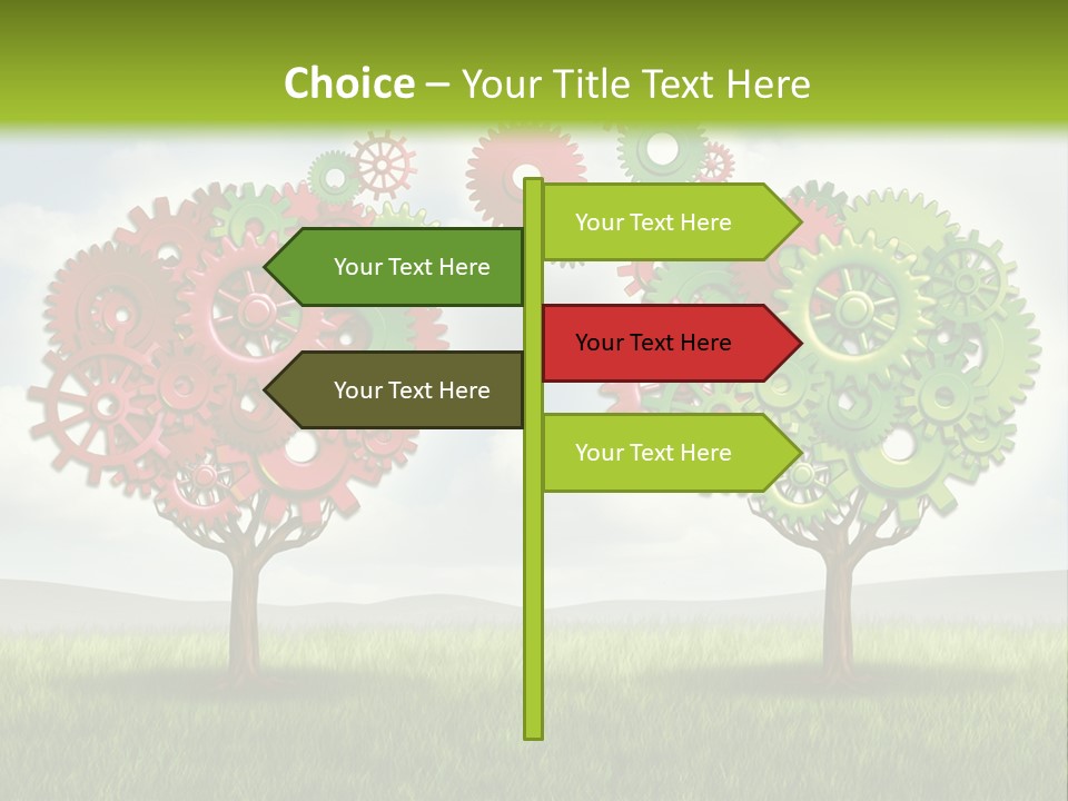 A Green And Red Tree With Gears On It PowerPoint Template