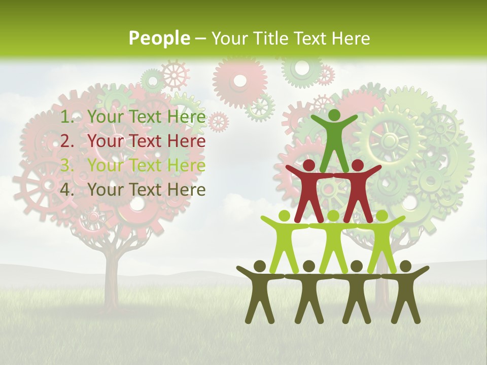 A Green And Red Tree With Gears On It PowerPoint Template