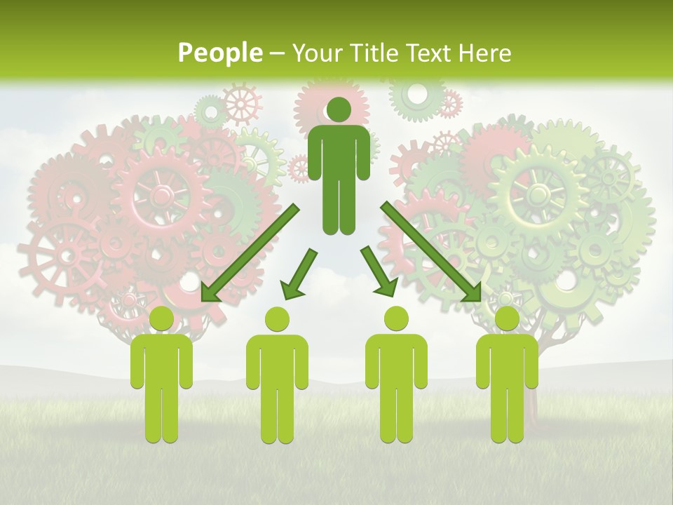 A Green And Red Tree With Gears On It PowerPoint Template