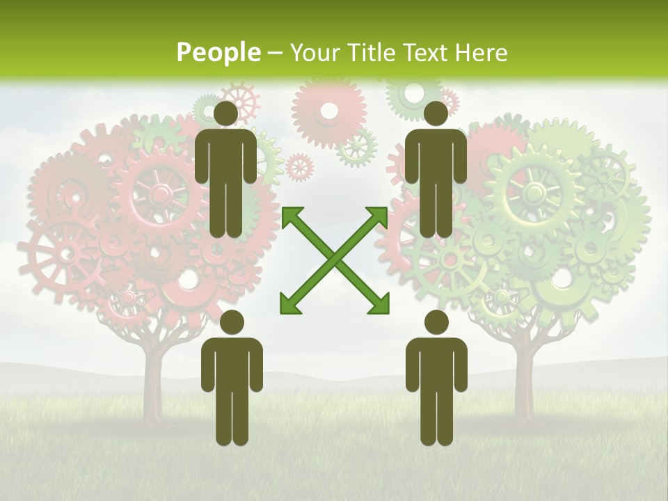 A Green And Red Tree With Gears On It PowerPoint Template