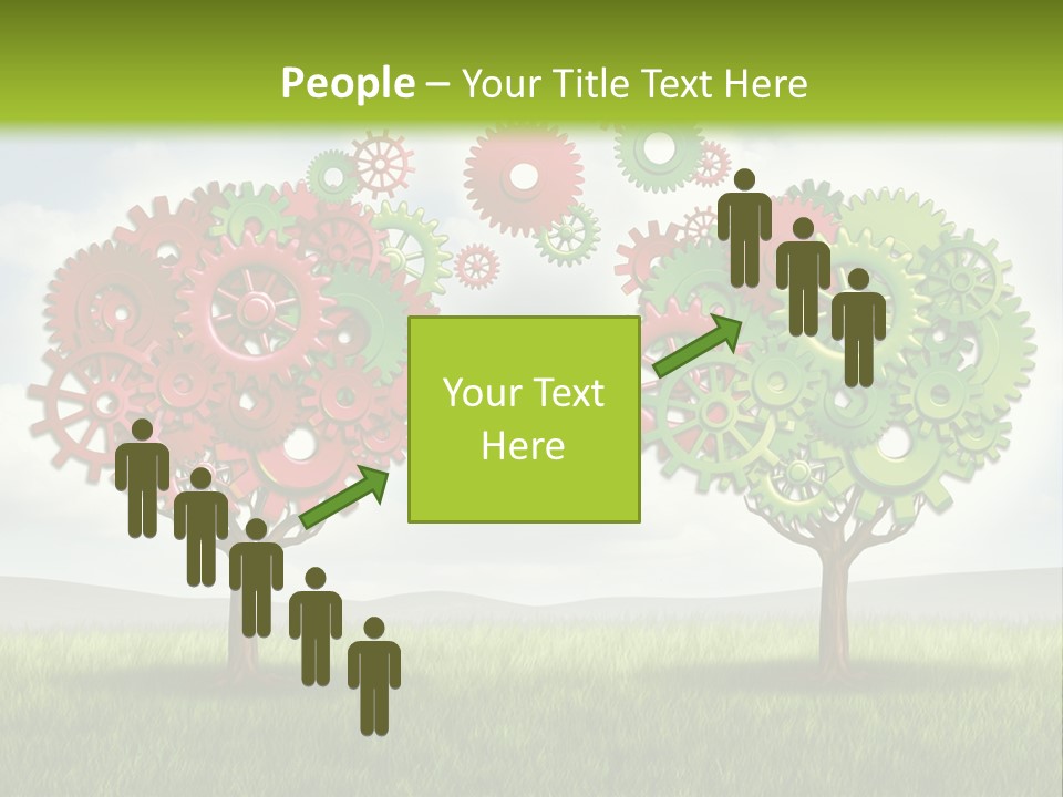 A Green And Red Tree With Gears On It PowerPoint Template