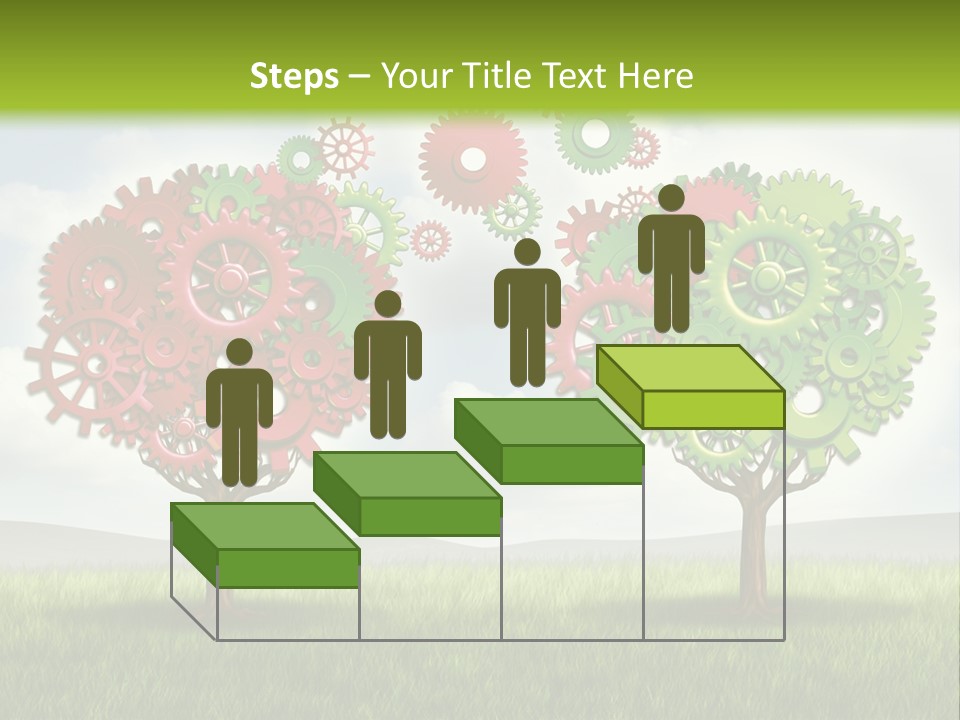 A Green And Red Tree With Gears On It PowerPoint Template