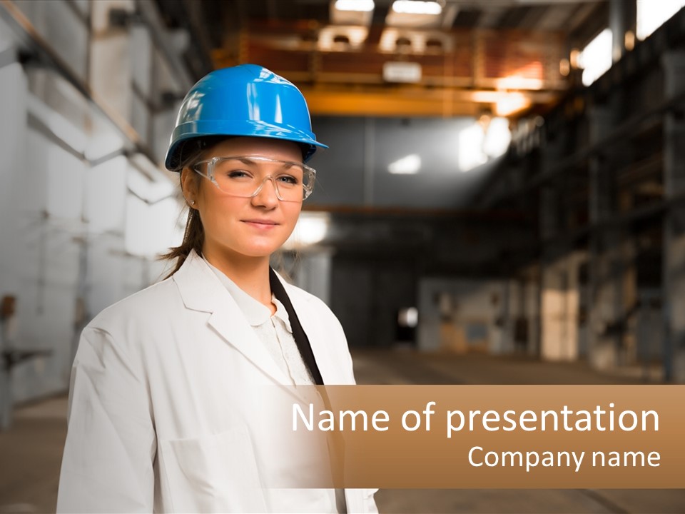A Woman Wearing A Hard Hat And Glasses PowerPoint Template