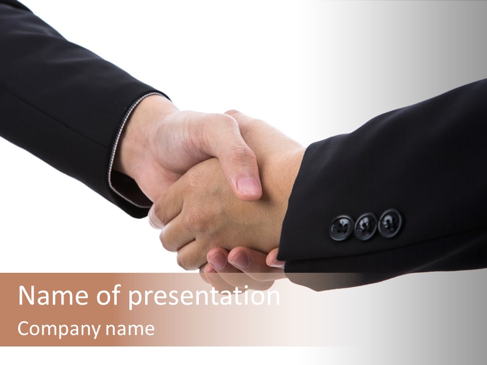 Two People Shaking Hands Over A White Background PowerPoint Template