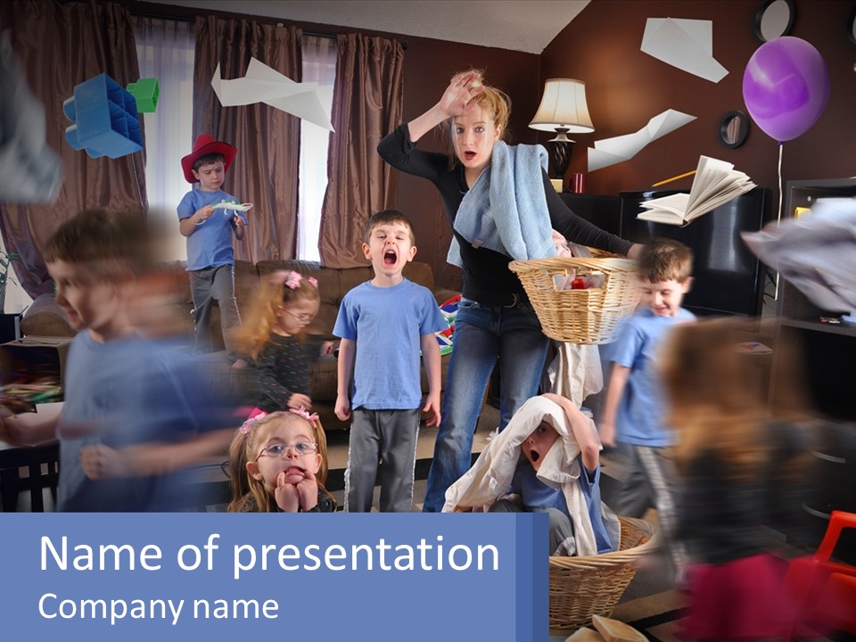 A Group Of Children In A Room With Balloons PowerPoint Template