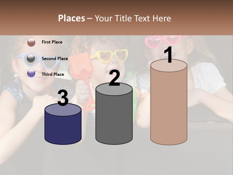 Three Little Girls Wearing Sunglasses Sitting In The Back Of A Car PowerPoint Template