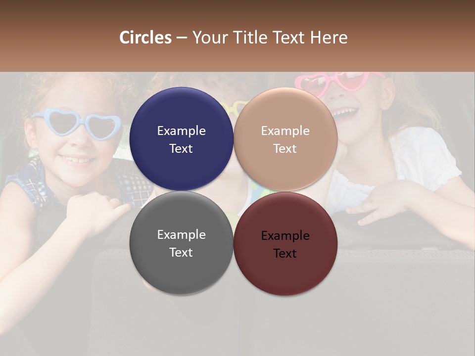 Three Little Girls Wearing Sunglasses Sitting In The Back Of A Car PowerPoint Template