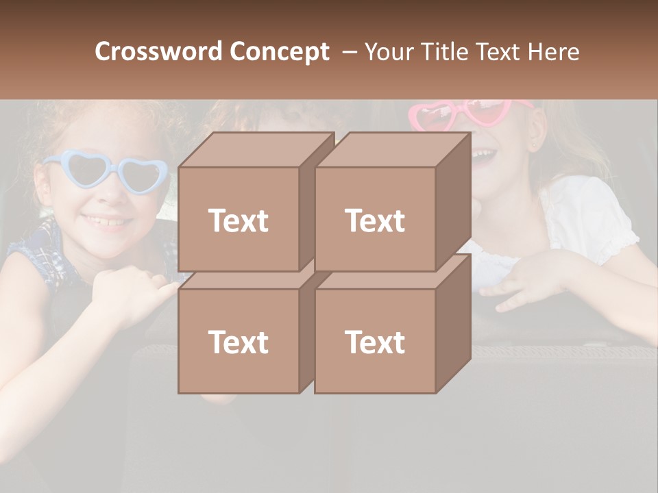 Three Little Girls Wearing Sunglasses Sitting In The Back Of A Car PowerPoint Template