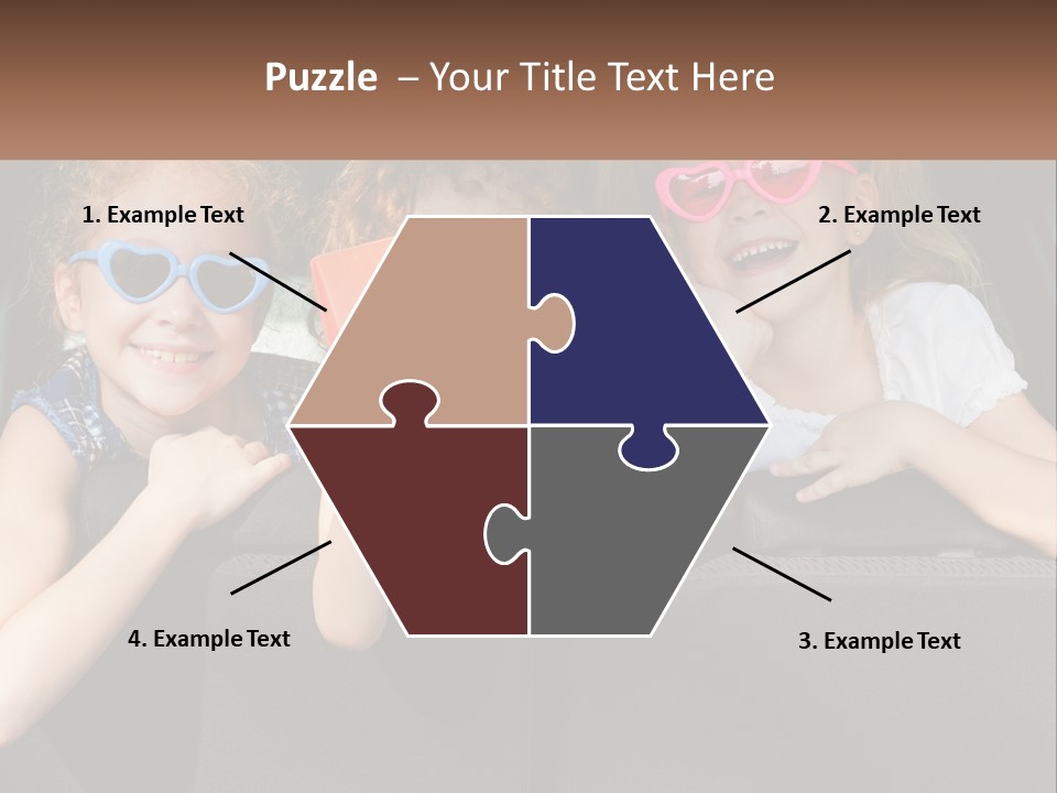 Three Little Girls Wearing Sunglasses Sitting In The Back Of A Car PowerPoint Template